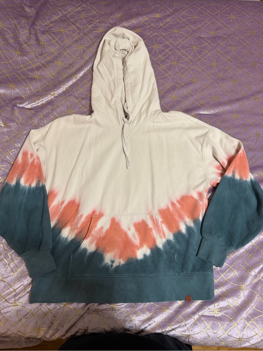 💥 WOMENS Tie-Dye Hooded Pullover Sweatshirt in Cream, Coral & Teal